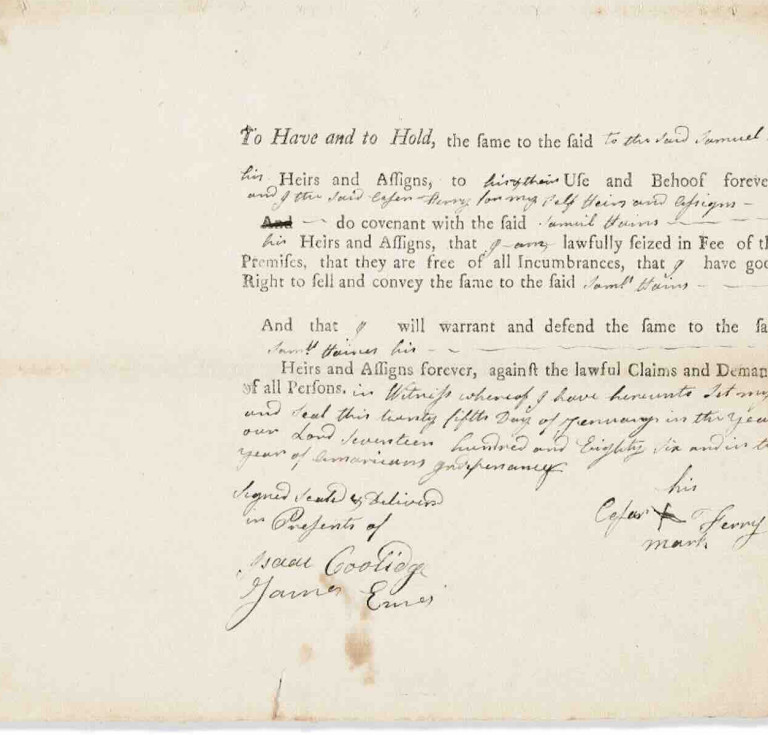 Deed signed by a multiracial soldier who had fought at the Battle of Lexington